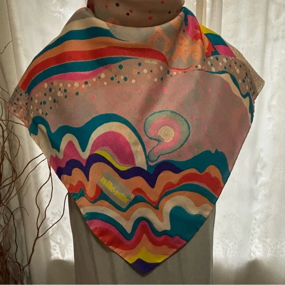 1970's nik-nik Scarf~Psychedelic Pattern~Designed in Paris~printed in Italy - Picture 2 of 11